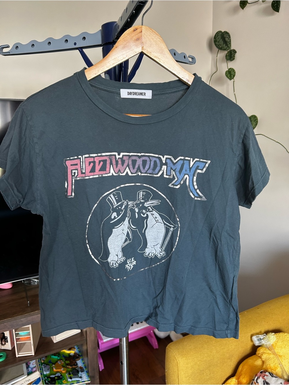 Daydreamer Fleetwood Mac Boxy Black Tee with Pink & Blue Graphic